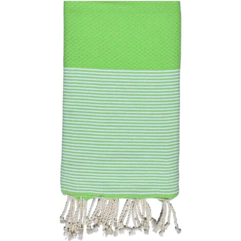 Serviette de plage, Fouta absorbante nid d’abeille coton 100 x 200 cm, 100% coton, coloris vert (1/4)