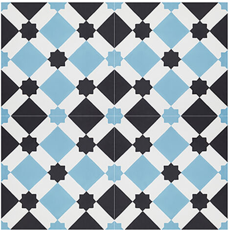 Boite de 24 Carreaux de ciment hydraulique 0,96m2 / Carreaux de ciment artisanaux pour sol et mur coloris bleu - l.20 x L.20 cm