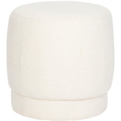 Pouf rond en tissu coloris blanc - diamètre 39 x Hauteur 40 cm (1/4)