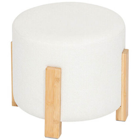 Tabouret d'appoint en bois naturel et tissu coloris Blanc - diamètre 37,5 x Hauteur 32 cm (1/2)