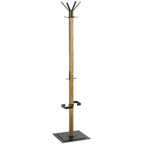 Portemanteau en bois massif coloris chêne et métal noir -longueur 40 x profondeur 40 x hauteur 180 cm (1/5)