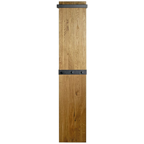 Garderobe murale, Patère murale en bois massif coloris chêne et métal noir -longueur 35 x profondeur 25 x hauteur 175 cm (1/5)
