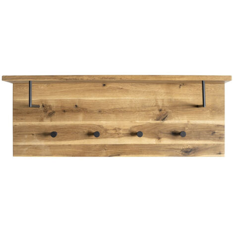 Garderobe murale, Patère murale en bois coloris chêne huilé et métal noir -longueur 80 x profondeur 20 x hauteur 30 cm (1/5)