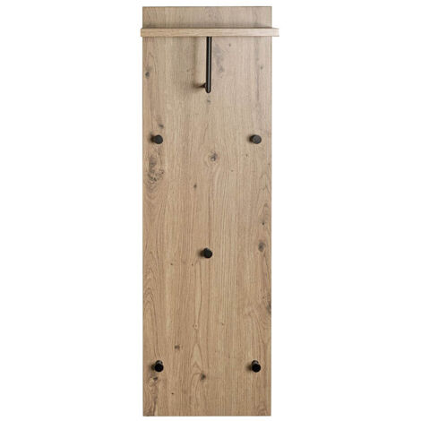 Garderobe murale, Patère murale en bois coloris chêne et métal noir -longueur 30 x profondeur 20 x hauteur 100 cm (1/5)