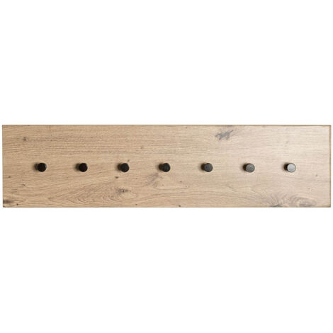 Garderobe murale, Patère murale en bois coloris chêne et métal noir - longueur 80 x profondeur 5 x hauteur 20 cm (1/5)