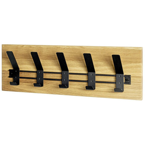 Garderobe murale, Patère murale en bois massif coloris chêne et métal noir -longueur 60 x profondeur 10 x hauteur 20 cm (1/5)