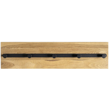 Garderobe murale, Patère murale en bois massif coloris chêne et métal noir -longueur 60 x profondeur 6 x hauteur 15 cm (1/5)