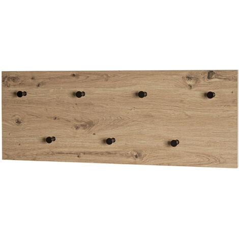 Garderobe murale, Patère murale en bois coloris chêne et métal noir -longueur 80 x profondeur 5 x hauteur 30 cm (1/5)