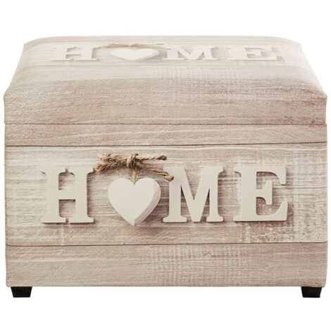 Coffre de rangement en bois coloris naturel et simili-cuir motif imprimé "Home" -longueur 58 x profondeur 39 x hauteur 42 cm (1/5)