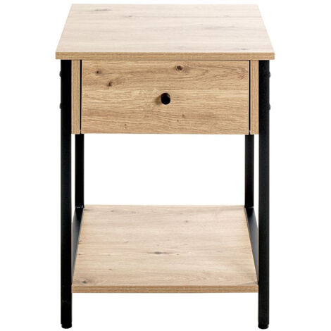 Table d'appoint, table de salon en bois coloris chêne et métal noir -longueur 40 x profondeur 40 x hauteur 55 cm (1/5)