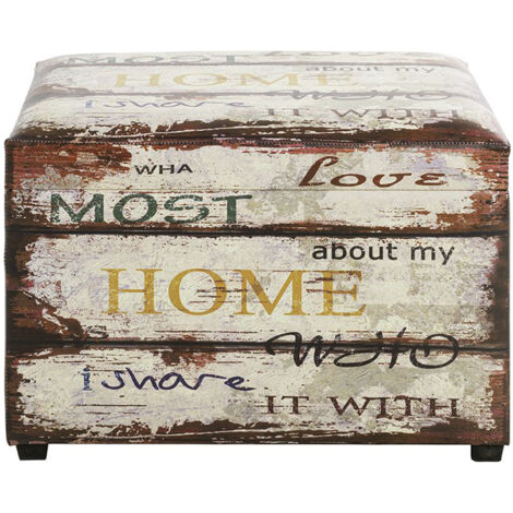 Coffre de rangement en bois multicolore et simili-cuir coloris vintage -longueur 58 x profondeur 39 x hauteur 42 cm (1/5)