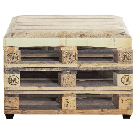 Coffre de rangement en bois coloris naturel et simili-cuir motif imprimé "Palette" - longueur 58 x profondeur 39 x hauteur 42 cm