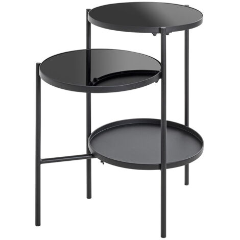 Table d'appoint, Table de salon en métal coloris noir et verre trempé - longueur 56 x profondeur 39 x hauteur 71 cm (1/5)