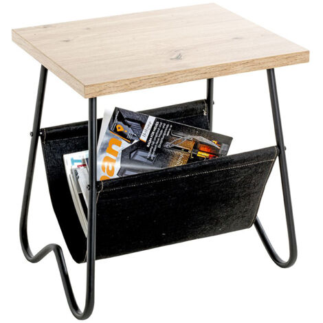 Table d'appoint, Table de salon en bois coloris chêne et métal noir - longueur 48 x profondeur 40 x hauteur 51 cm (1/5)