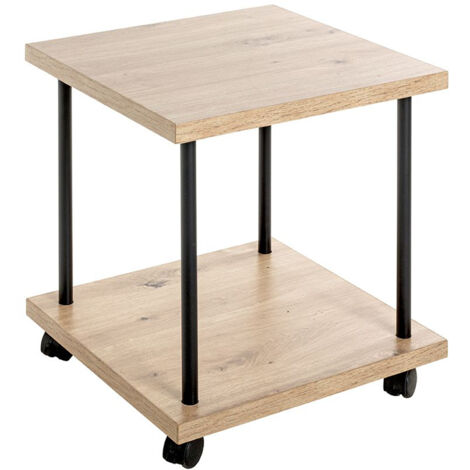 Chariot de service, desserte en bois chêne et métal noir -longueur 40 x profondeur 40 x hauteur 45 cm (1/3)