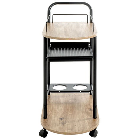 Chariot de cuisine, desserte en métal coloris noir et bois coloris chêne -longueur 65 x profondeur 35 x hauteur 83 cm (1/5)