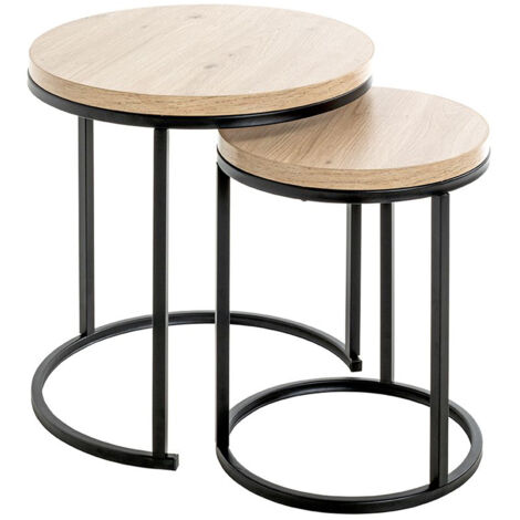 Lot de 2 tables d'appoints en bois coloris chêne et métal noir (1/4)