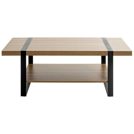 Table basse, Table de salon en bois coloris chêne et métal noir -longueur 120 x profondeur 60 x hauteur 45 cm (1/5)