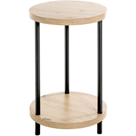 Table d'appoint, Table de salon ronde en bois chêne et métal noir - diamètre 30 x hauteur 50 cm (1/3)