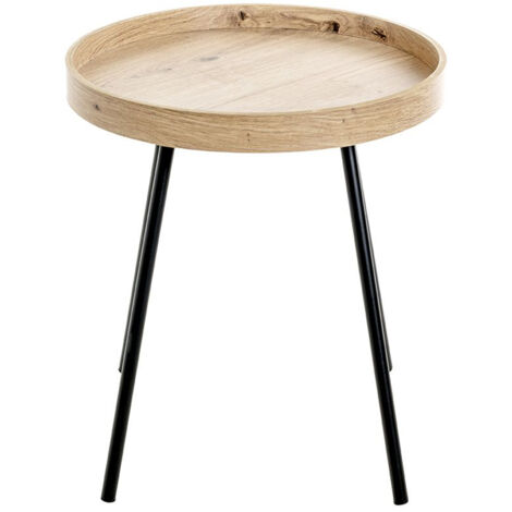 Table d'appoint, Table de salon en bois coloris chêne et métal noir - Diamètre 40 x hauteur 45 cm (1/4)