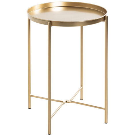 Table d'appoint, Table de salon ronde en métal coloris doré - diamètre 39 x hauteur 50 cm (1/4)