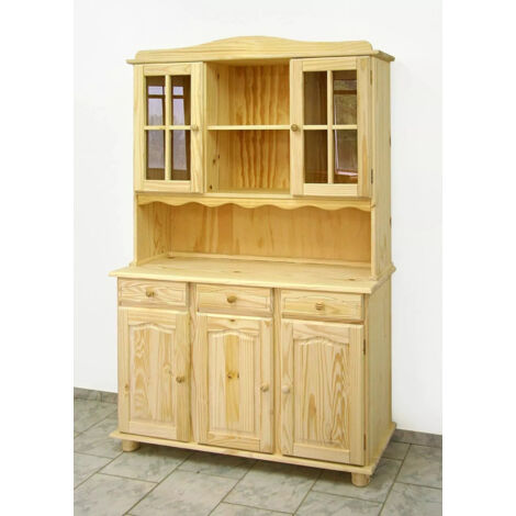 Armoire, meuble de rangement avec 3 portes en pin massif coloris miel - Longueur 130 x Profondeur 42 x Hauteur 197 cm (1/2)