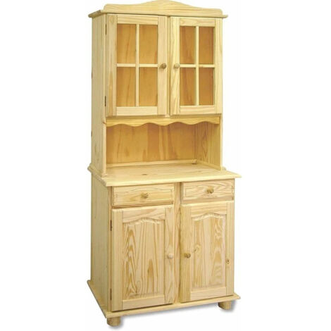 Armoire, meuble de rangement avec 2 portes en pin massif coloris miel - Longueur 88 x Profondeur 42 x Hauteur 197 cm (1/2)