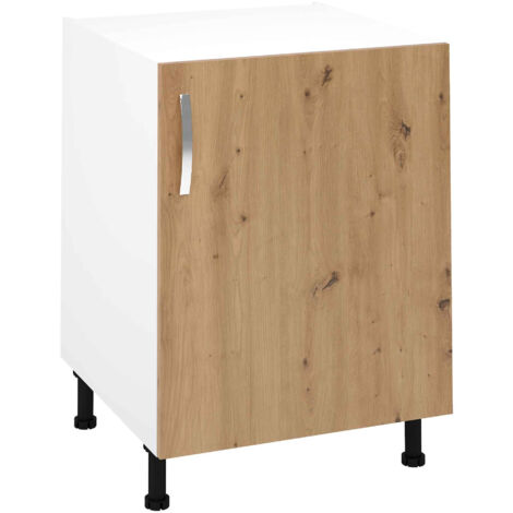 Pegane – Meuble bas de cuisine 1 porte chêne albar – Dimensions 85x60x58 cm – Panneaux haute densité 16 mm – Charnières métalliques (1/2)