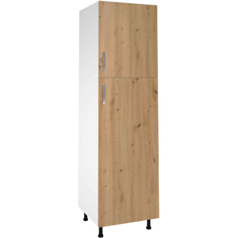 Pegane – Colonne de cuisine 2 portes chêne albar – Dimensions 200 x 60 x 58 cm – Panneaux de particules haute densité – 4 étagères réglables