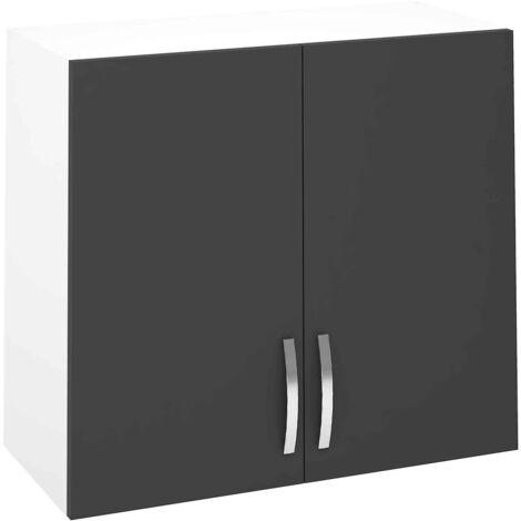 Meuble haut de cuisine avec 2 portes coloris gris - Hauteur 70 x Longueur 80 x profondeur 33 cm (1/2)