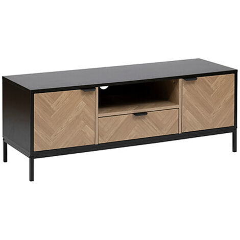 Meuble TV avec 2 portes et 1 tiroir en bois coloris Noir, marron - Longueur 120 x Profondeur 40 x Hauteur 45 cm (1/5)