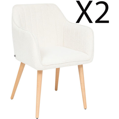 Lot de 2 fauteuils en tissu coloris blanc et pieds en bois naturel -  Longueur 57 x Profondeur 60 x Hauteur 83,5 cm (1/4)