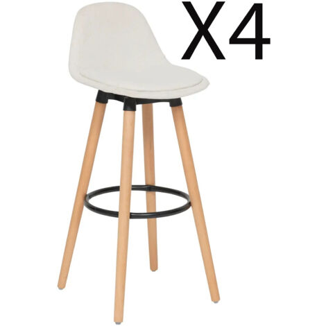 Lot de 4 chaises de bar, chaises hautes en Polypropylène coloris blanc, pieds en bois coloris naturel - Longueur 40 x Profondeur 43 x Hauteur 92,50 cm (1/4)