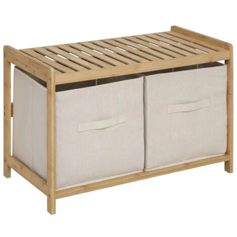 Banc de rangement avec 2 paniers en bambou coloris marron - Longueur 66 x Profondeur 44 x Hauteur 35 cm (1/5)