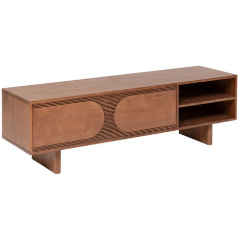 Meuble TV avec 2 portes en bois coloris tabac - Longueur 147 x Profondeur 40 x Hauteur 45,5 cm (1/5)
