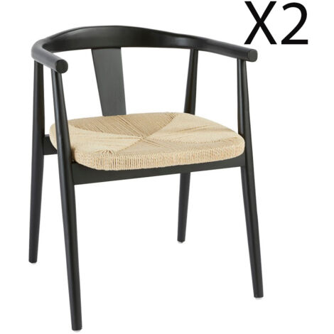 Lot de 2 fauteuils à dîner en bois coloris noir - Longueur 56 x Profondeur 56 x Hauteur 73 cm (1/4)
