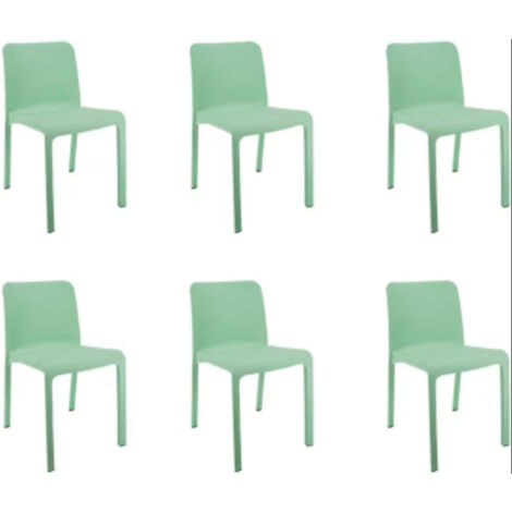 Lot de 6 chaises de jardin empilables en résine coloris vert - Longueur 48 x Profondeur 53 x Hauteur 80 cm (1/3)