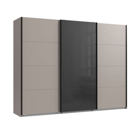 Armoire à portes coulissantes coloris Gris et verre noir, rechampis graphite - Longueur 270 x Hauteur 208 x Profondeur 65 cm (1/4)