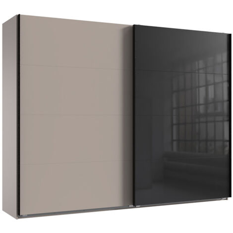 Armoire à portes coulissantes coloris Gris et verre coloris noir, rechampis graphite - Longueur 270 x Hauteur 208 x Profondeur 65 cm (1/2)