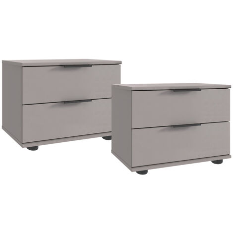 Lot de 2 tables de chevets, table de nuits avec 2 tiroirs coloris Gris, rechampis graphite - Longueur 104 x Hauteur 40 x Profondeur 38 cm (1/2)