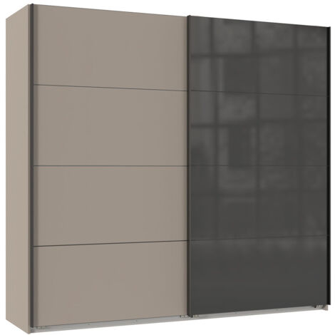 Armoire à portes coulissantes coloris Gris et verre coloris noir, rechampis graphite - Longueur 225 x Hauteur 208 x Profondeur 65 cm (1/3)