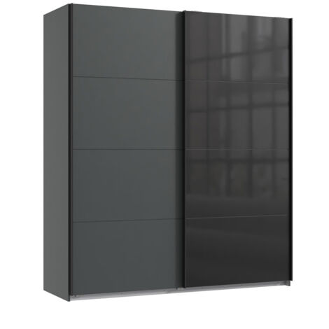Armoire à portes coulissantes coloris graphite et verre coloris noir, rechampis graphite - Longueur 180 x Hauteur 208 x Profondeur 65 cm (1/2)