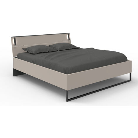 Lit adulte coloris Gris et verre coloris gris, graphite - longueur 188 x profondeur 210 x hauteur 93 cm (1/4)