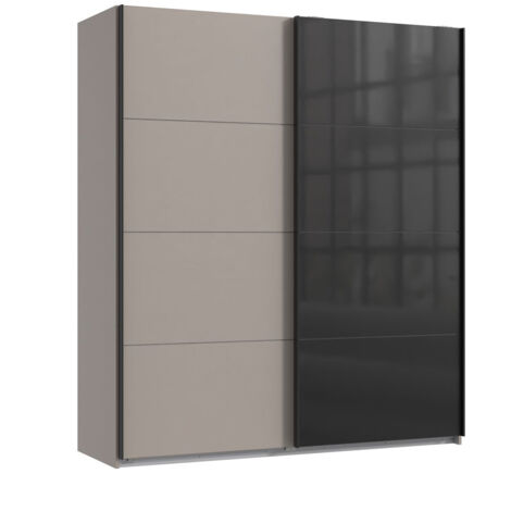 Armoire à portes coulissantes coloris Gris et verre coloris noir, rechampis graphite - Longueur 180 x Hauteur 208 x Profondeur 65 cm (1/2)
