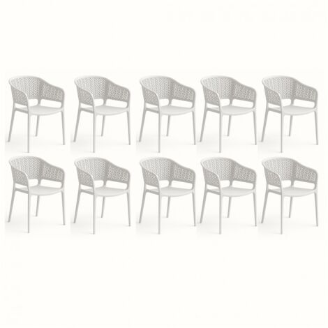 Lot de 10 chaises de jardin empilables en résine coloris blanc - Longueur 59 x Profondeur 56 x Hauteur 79 cm (1/5)