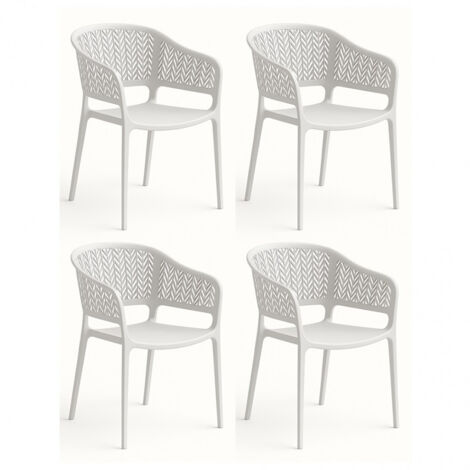 Lot de 4 chaises de jardin empilables en résine coloris blanc - Longueur 59 x Profondeur 56 x Hauteur 79 cm (1/5)