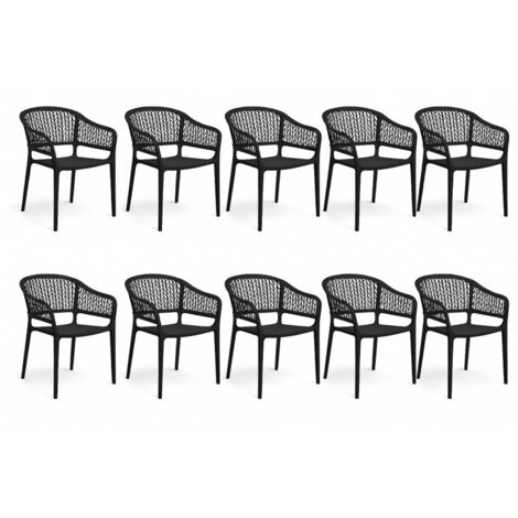 Pegane – Lot de 10 chaises de jardin empilables en plastique anthracite – Dossier ajouré en chevrons – Assise incurvée pour confort – Dimensions 59x56x79 cm (1/5)