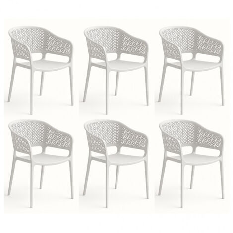 Pegane – Lot de 6 chaises de jardin empilables en résine blanche – Dossier ajouré en chevrons – Assise incurvée pour confort – Dimensions 59 x 56 x 79 cm (1/5)
