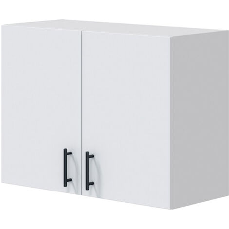 Meuble à suspendre, meuble haut pour cuisine avec 2 portes coloris blanc brillant - hauteur 59 x longueur 80 x profondeur 34 cm (1/5)