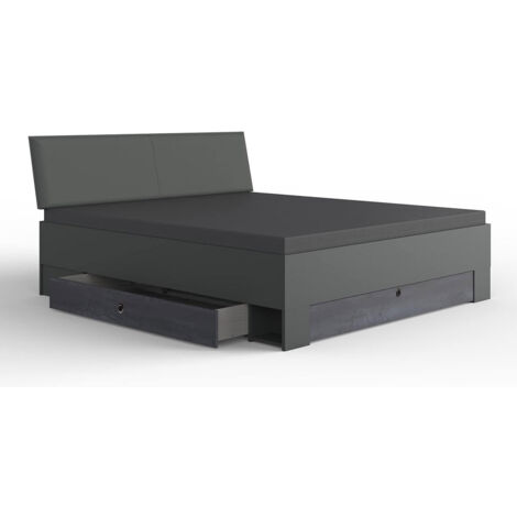 Lit adulte double 160x200 cm Queen Size coloris gris foncé - Longueur 169 x Profondeur 210 x Hauteur 96 cm (1/4)